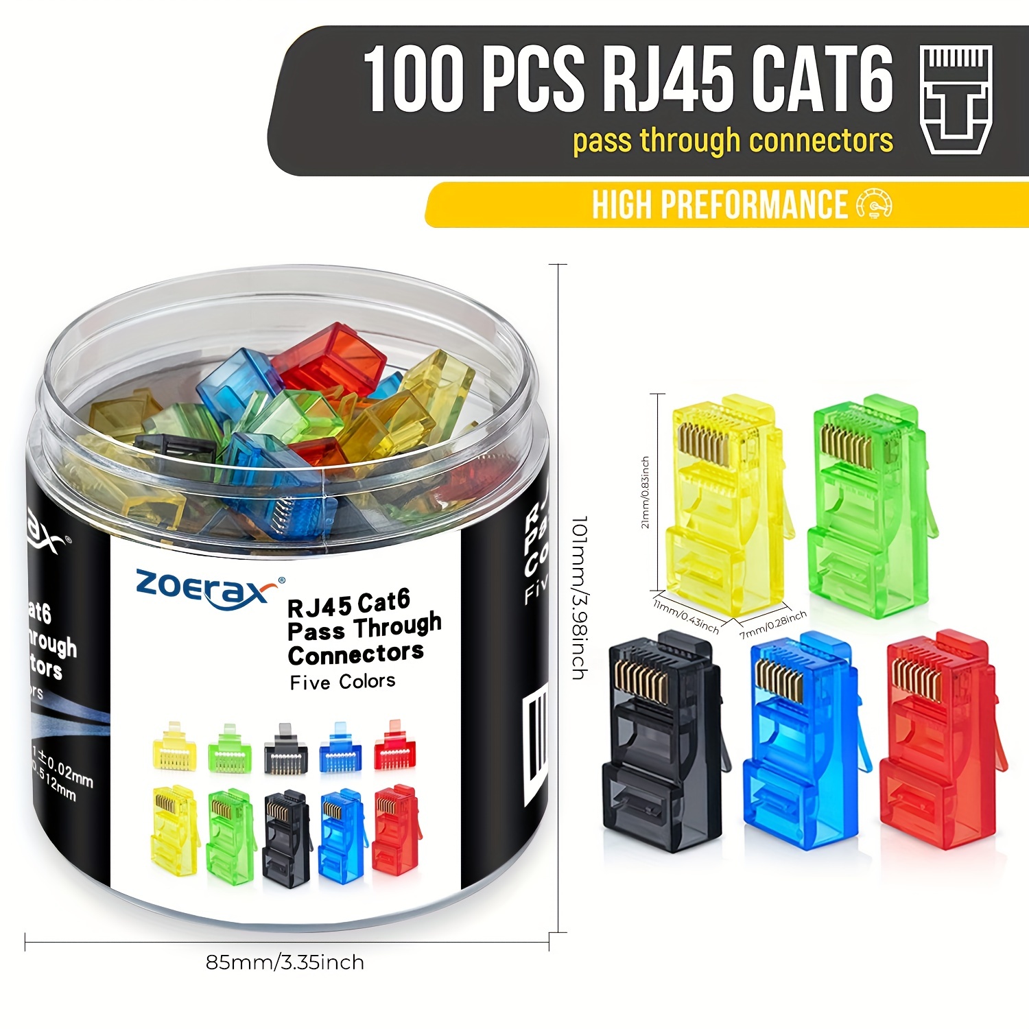 Rj45 Jack - ZoeRax 100 connettori RJ45 Cat6 passanti,