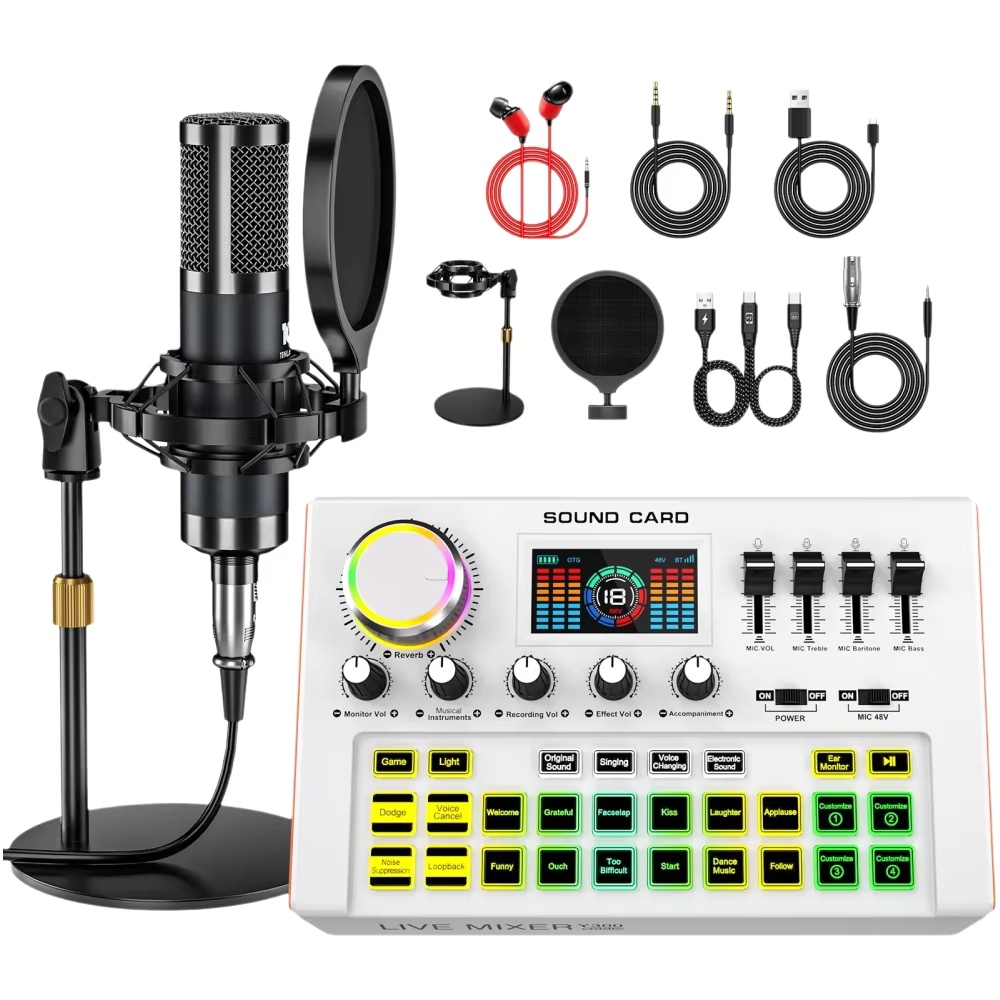 Condenser Microphone Kit - Kit di Attrezzature per Podcast Tenlamp